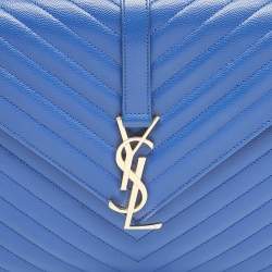Pre Owned Saint Laurent Blue Chevron Leather Large Monogram Envelope Shoulder Bag