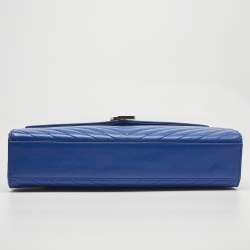 Pre Owned Saint Laurent Blue Chevron Leather Large Monogram Envelope Shoulder Bag