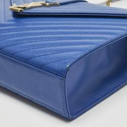 Pre Owned Saint Laurent Blue Chevron Leather Large Monogram Envelope Shoulder Bag