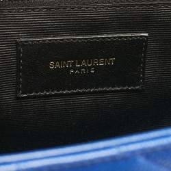 Pre Owned Saint Laurent Blue Chevron Leather Large Monogram Envelope Shoulder Bag