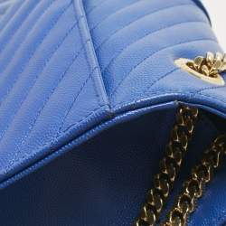 Pre Owned Saint Laurent Blue Chevron Leather Large Monogram Envelope Shoulder Bag
