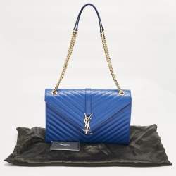 Pre Owned Saint Laurent Blue Chevron Leather Large Monogram Envelope Shoulder Bag