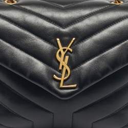 Pre Owned Saint Laurent Black Matelassé Leather Small Loulou Shoulder Bag
