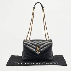 Pre Owned Saint Laurent Black Matelassé Leather Small Loulou Shoulder Bag