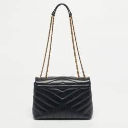 Pre Owned Saint Laurent Black Matelassé Leather Small Loulou Shoulder Bag