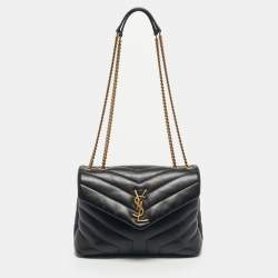 Pre Owned Saint Laurent Black Matelassé Leather Small Loulou Shoulder Bag