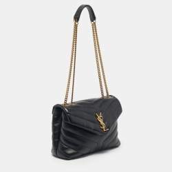 Pre Owned Saint Laurent Black Matelassé Leather Small Loulou Shoulder Bag