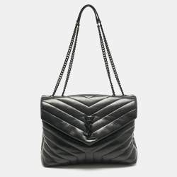 Pre Owned Saint Laurent Black Matelassé Leather Medium Loulou Shoulder Bag