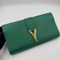 Pre Owned Saint Laurent Green Leather Y-Ligne Clutch