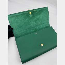 Pre Owned Saint Laurent Green Leather Y-Ligne Clutch
