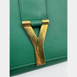 Pre Owned Saint Laurent Green Leather Y-Ligne Clutch
