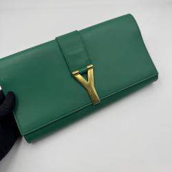 Pre Owned Saint Laurent Green Leather Y-Ligne Clutch