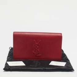 Pre Owned Saint Laurent Red Leather Belle De Jour Flap Clutch