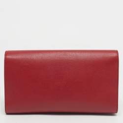 Pre Owned Saint Laurent Red Leather Belle De Jour Flap Clutch