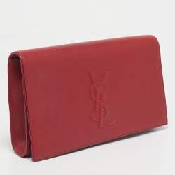 Pre Owned Saint Laurent Red Leather Belle De Jour Flap Clutch