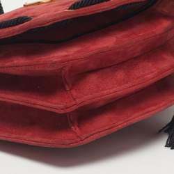Pre Owned Saint Laurent Red/Black Suede Fetish Crossbody Bag