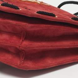Pre Owned Saint Laurent Red/Black Suede Fetish Crossbody Bag
