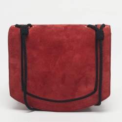 Pre Owned Saint Laurent Red/Black Suede Fetish Crossbody Bag