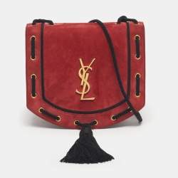 Pre Owned Saint Laurent Red/Black Suede Fetish Crossbody Bag