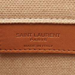 Pre Owned Saint Laurent Sac de Jour Thin Large Beige/Brown Canvas Leather Tote Bag