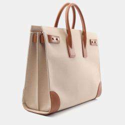 Pre Owned Saint Laurent Sac de Jour Thin Large Beige/Brown Canvas Leather Tote Bag