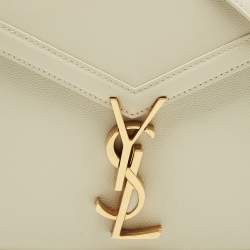 Pre Owned Saint Laurent Off White Leather Mini Cassandra Top Handle Bag