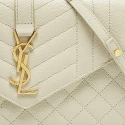 Pre Owned Saint Laurent White Mixed Quilted Leather Envelope Monogram Chain Bag