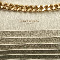 Pre Owned Saint Laurent White Mixed Quilted Leather Envelope Monogram Chain Bag