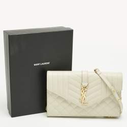 Pre Owned Saint Laurent White Mixed Quilted Leather Envelope Monogram Chain Bag