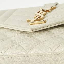 Pre Owned Saint Laurent White Mixed Quilted Leather Envelope Monogram Chain Bag