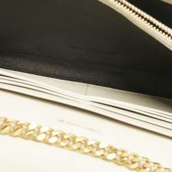 Pre Owned Saint Laurent White Mixed Quilted Leather Envelope Monogram Chain Bag