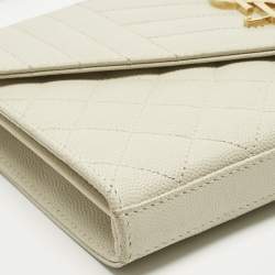 Pre Owned Saint Laurent White Mixed Quilted Leather Envelope Monogram Chain Bag