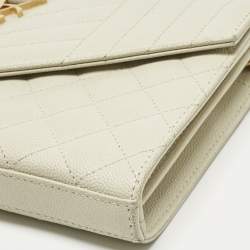 Pre Owned Saint Laurent White Mixed Quilted Leather Envelope Monogram Chain Bag
