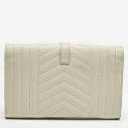 Pre Owned Saint Laurent White Mixed Quilted Leather Envelope Monogram Chain Bag