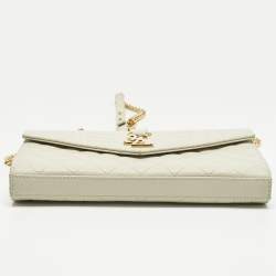 Pre Owned Saint Laurent White Mixed Quilted Leather Envelope Monogram Chain Bag