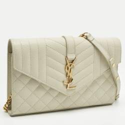 Pre Owned Saint Laurent White Mixed Quilted Leather Envelope Monogram Chain Bag