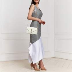 Pre Owned Saint Laurent White Mixed Quilted Leather Envelope Monogram Chain Bag