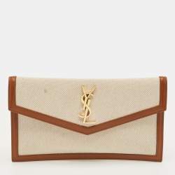 Pre Owned Saint Laurent Brown/Natural Canvas Uptown Pouch