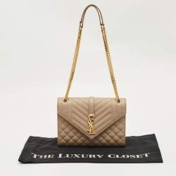 Pre Owned Saint Laurent Beige Mix Matelassé Leather Medium Envelope Chain Bag