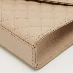 Pre Owned Saint Laurent Beige Mix Matelassé Leather Medium Envelope Chain Bag
