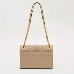 Pre Owned Saint Laurent Beige Mix Matelassé Leather Medium Envelope Chain Bag