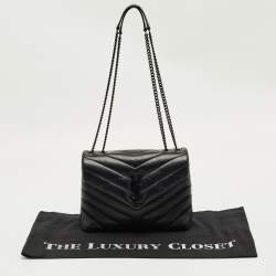 Pre Owned Saint Laurent Black Quilted Leather Small Loulou Shoulder Bag