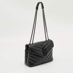Pre Owned Saint Laurent Black Quilted Leather Small Loulou Shoulder Bag