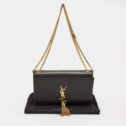 Pre Owned Saint Laurent Black Leather Medium Kate Tassel Chain Shoulder Bag