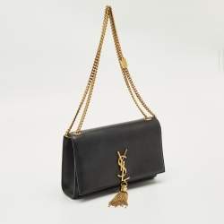 Pre Owned Saint Laurent Black Leather Medium Kate Tassel Chain Shoulder Bag