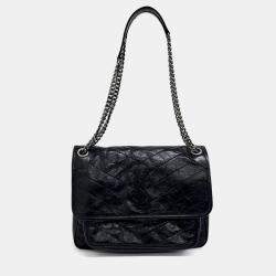 Pre Owned Saint Laurent Paris Black Leather Niki Monogram Shoulder Bag