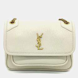 Pre Owned Saint Laurent Paris Cream Leather Niki Mini Chain Shoulder Bag