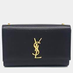 Pre Owned Saint Laurent Paris Black Leather Monogram Chain Shoulder Bag