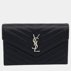 Pre Owned Saint Laurent Paris Black Leather Envelope Chain Shoulder Bag