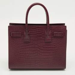 Pre Owned Saint Laurent Red Croc Embossed Leather Baby Classic Sac De Jour Tote